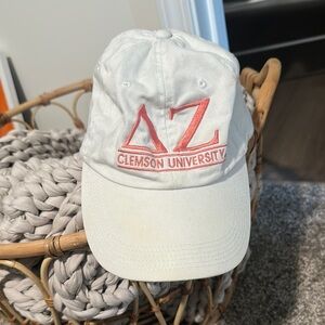 Delta Zeta Clemson University Embroidered Baseball Hat in Coral/Pink
